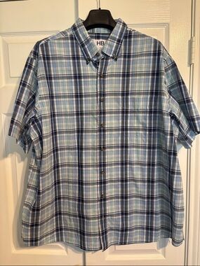 Harbor Bay Light and Navy Blue Plaid Short-Sleeve Button-Down Shirt
